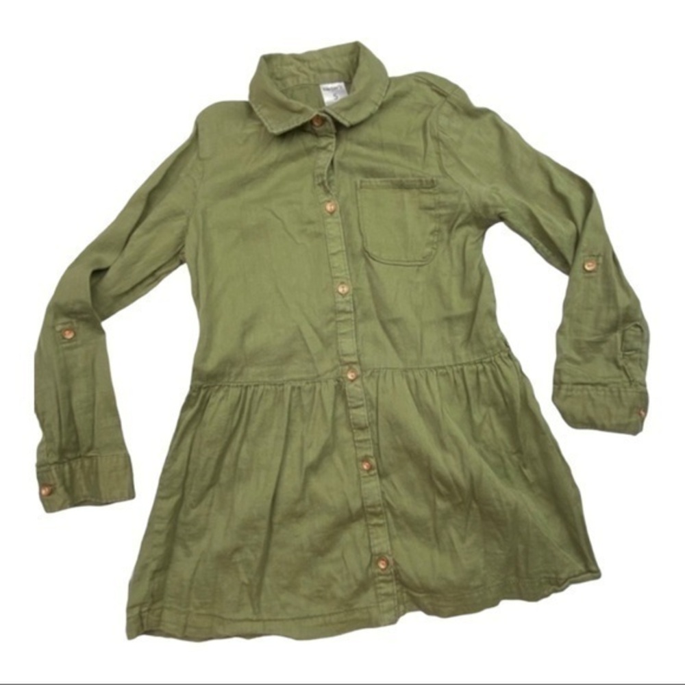 Carters Tunic Top Girls Sz 5 Army Olive Green Long Sleeve Button Down Collared